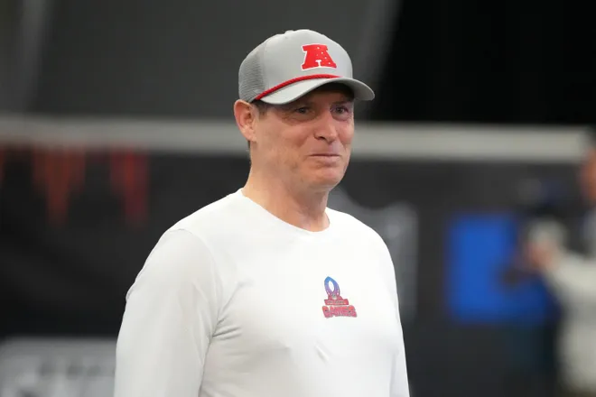 Feb 1, 2026; San Francisco, CA, USA; AFC coach Steve Young during practice at the Flag Fieldhouse Moscone Center South Building. Mandatory Credit: Kirby Lee-Imagn Images