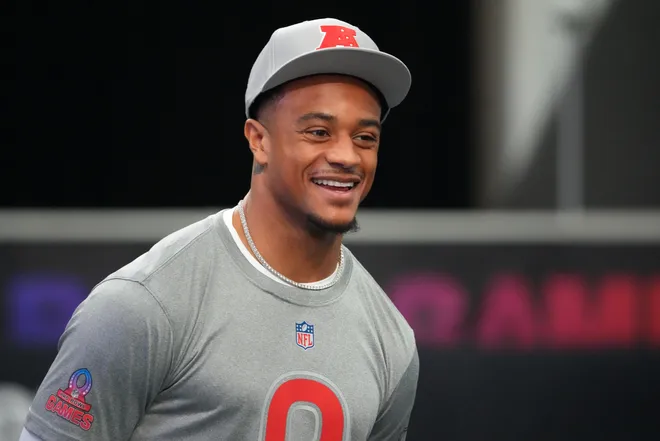 Feb 1, 2026; San Francisco, CA, USA; Denver Broncos cornerback Patrick Surtain II (2) during AFC practice at the Flag Fieldhouse Moscone Center South Building. Mandatory Credit: Kirby Lee-Imagn Images