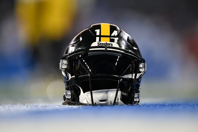 A general view of the Pittsburgh Steelers helmet.