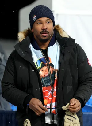 Cleveland Browns defensive end Myles Garrett attends the Snowboard Halfpipe Final.