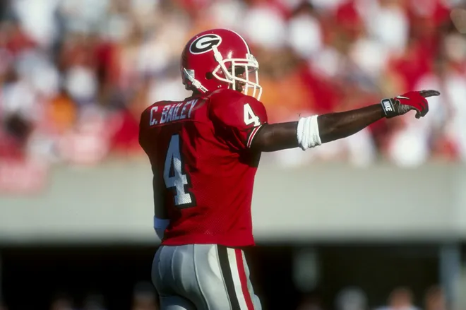 Cornerback Champ Bailey of the Georgia Bulldogs in action during the game against the Tennessee Volunteers.