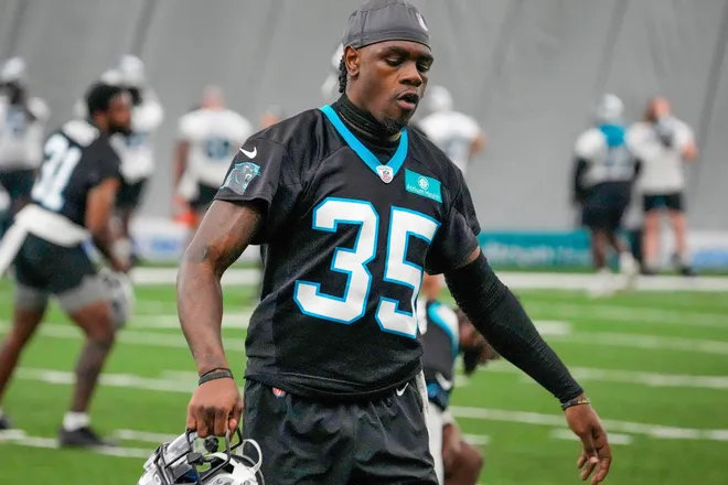 Carolina Panthers cornerback Kalon Barnes at Bank of America Stadium.