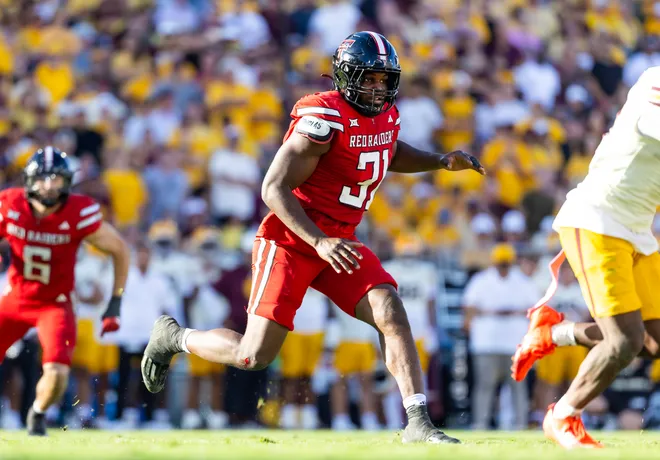 Oct 18, 2025; Tempe, Arizona, USA; Texas Tech Red Raiders linebacker David Bailey (31) against the Arizona State Sun Devils at Mountain America Stadium. Mandatory Credit: Mark J. Rebilas-Imagn Images