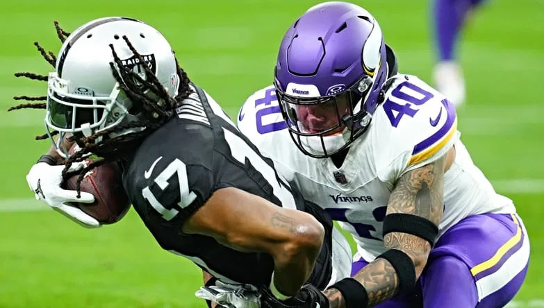 Ben Sims celebrates with fans after a Vikings game at AT&T Stadium.