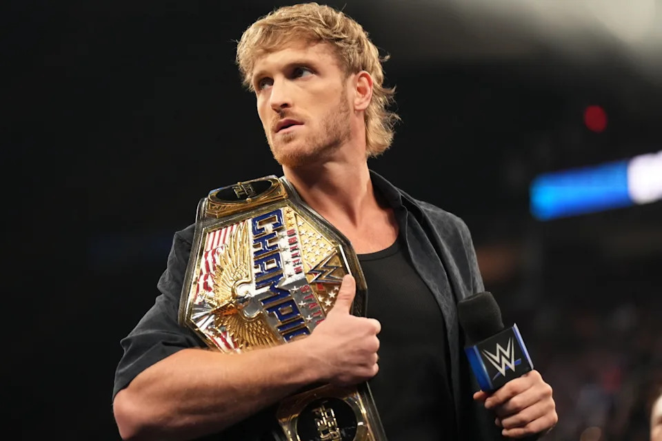 CLEVELAND, OHIO - AUGUST 2: United States Champion Logan Paul addresses the crowd during SmackDown at Rocket Mortgage FieldHouse on August 2, 2024 in Cleveland, Ohio. (Photo by WWE/Getty Images)WWE&sol;Getty Images