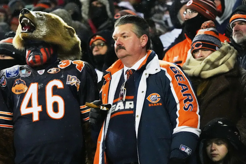 Jan 18, 2026; Chicago, IL, USA; Chicago Bears fans look on during the fourth quarter of an NFC Divisional Round game against the Los Angeles Rams at Soldier Field. Mandatory Credit: David Banks-Imagn Images