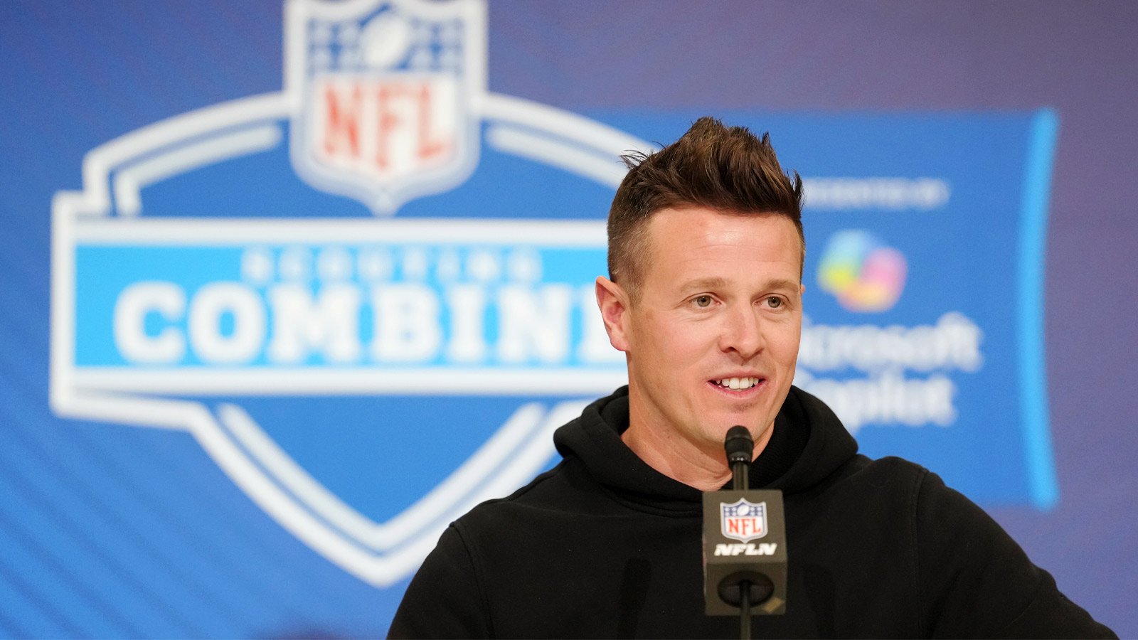 Arizona Cardinals coach Mike LaFleur speaks at the NFL Scouting Combine at the Indiana Convention Center.
