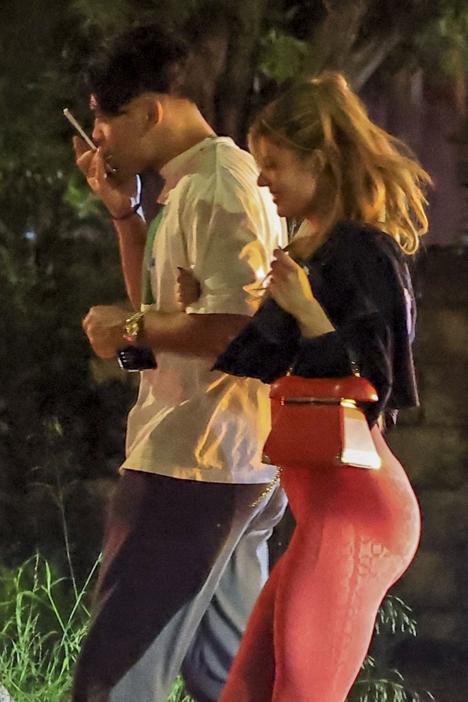 Puka Nacua and Hannah Stocking leaving dinner at Matsuisha.