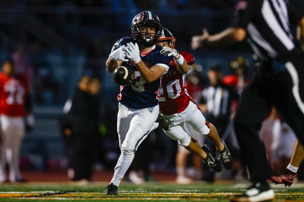 Wedemeyer South' Jacob Sorrentino (3) attempts to catch the ball against Wedemeyer South' Kordell Crocker (20) in the second quarter at Los Gatos High School in Los Gatos, Calif., on Saturday, Jan. 31, 2026. (Shae Hammond/Bay Area News Group)