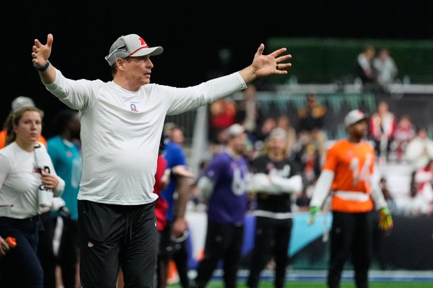 AFC head coach Steve Young reacts during the second half of the NFL Pro Bowl football game against the NFC, Tuesday, Feb. 3, 2026, in San Francisco. (AP Photo/Godofredo A. Vásquez)