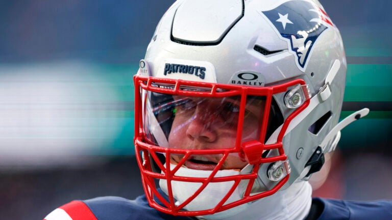 New England Patriots offensive tackle Will Campbell (66) during warmups. The New England Patriots played the Miami Dolphins at Gillette Stadium on Jan. 4, 2026.