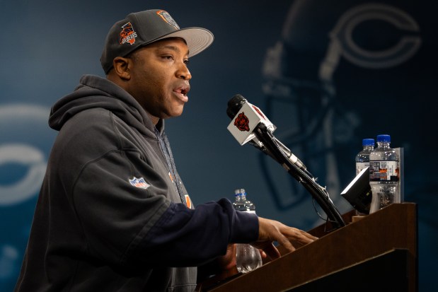 Bears special teams coordinator Richard Hightower on April 17, 2025, at Halas Hall. (Audrey Richardson/Chicago Tribune)