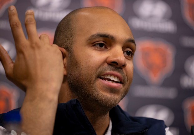 Bears assistant general manager Ian Cunningham on April 23, 2024, at Halas Hall. (Brian Cassella/Chicago Tribune)