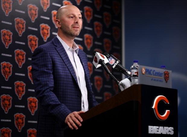Bears college scouting director Breck Ackley on April 25, 2025, at Halas Hall. (Chris Sweda/Chicago Tribune)