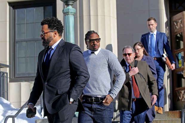 New England Patriot wide receiver Stefon Diggs appears at Dedham District Court. (Staff photo by Stuart Cahill)