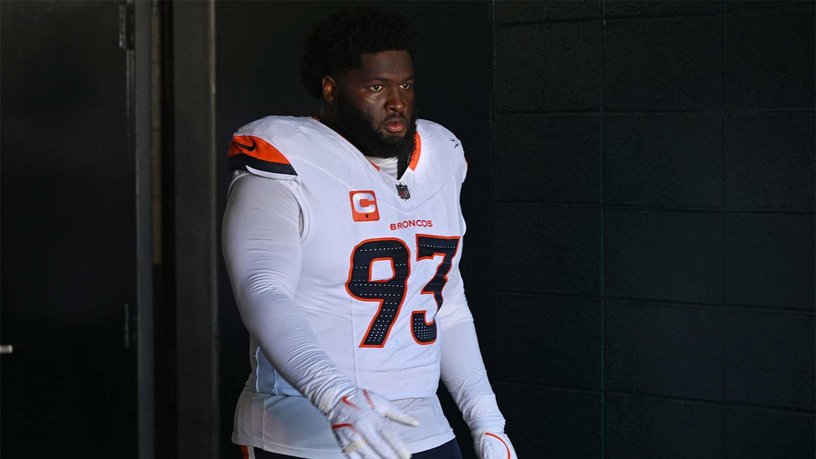 Denver Broncos defensive tackle D.J. Jones (93) in the tunnel before game against the Philadelphia Eagles at Lincoln Financial Field.