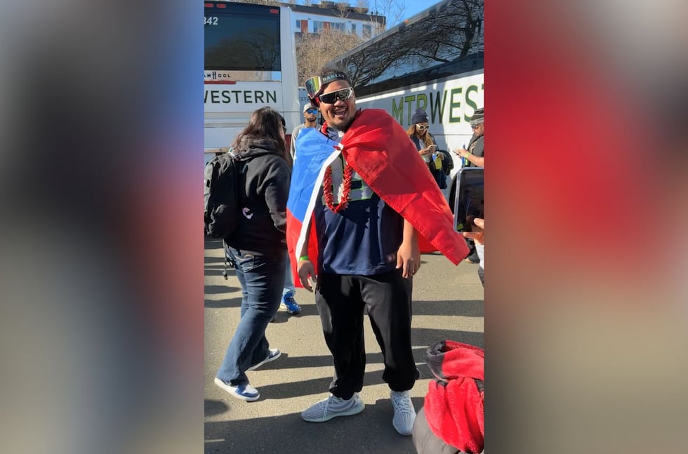 Anchorage native Brandon Pili celebrated with his Seattle Seawawks teammates Wednesday during...