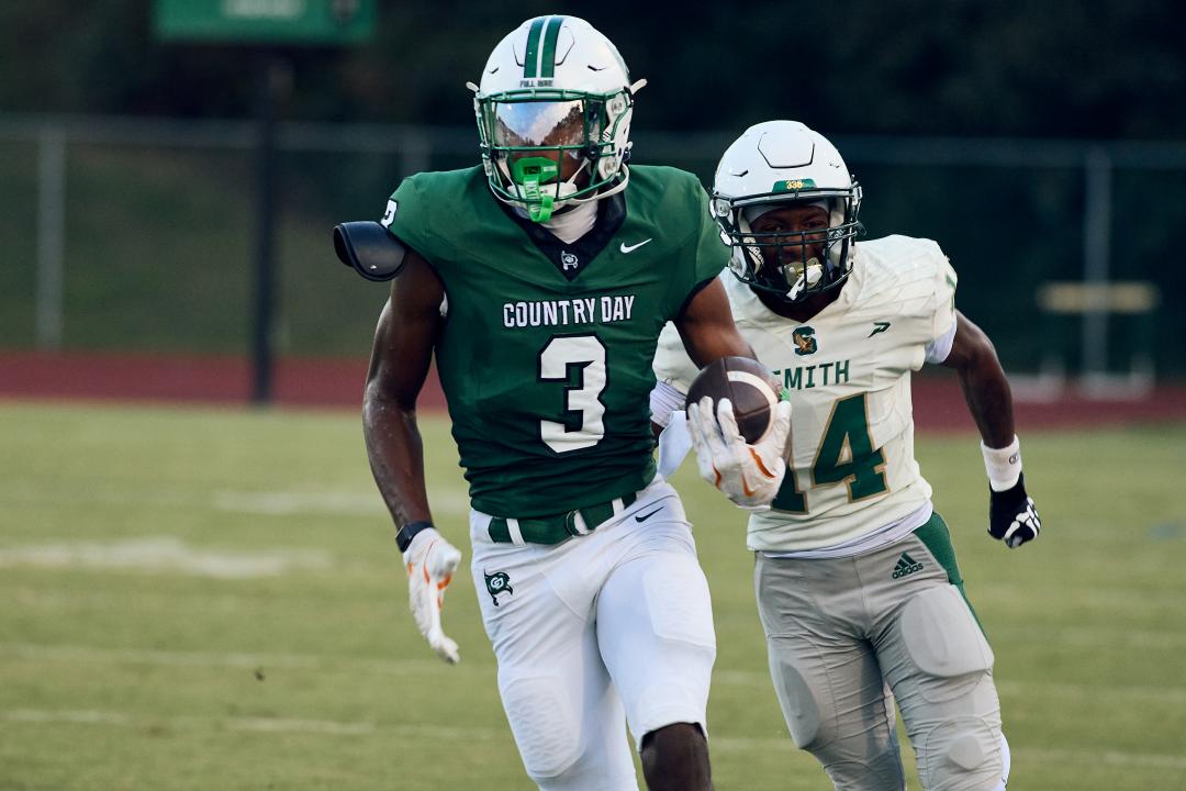 Braylon Clark (3) of Charlotte Country Day School. Charlotte Country Day School defeated Ben L. Smith on September 5, 2025 (Photo: Matthew Laczko/HighSchoolOT)