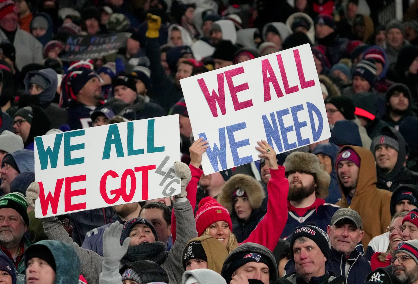Fans have embraced the Patriots' rallying cry: “We All We Got. We All We Need.”