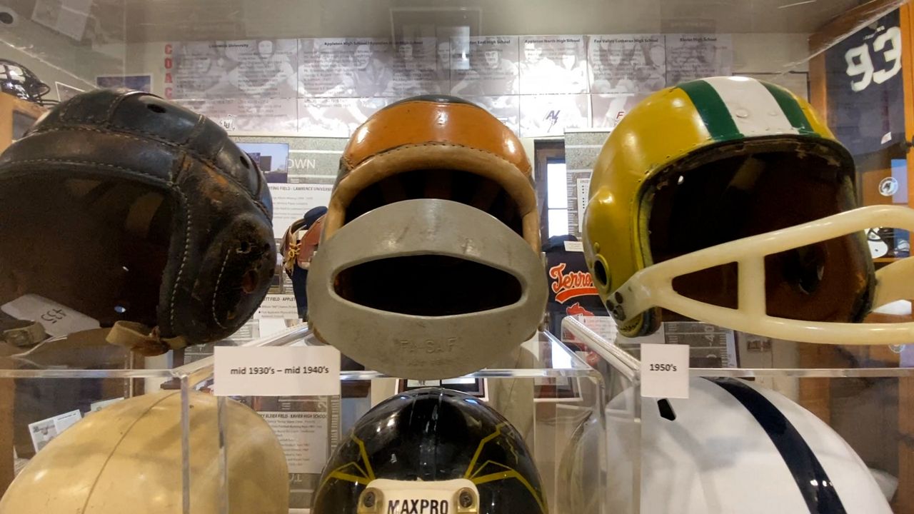 Football helmets at the Appleton Historical Society Museum