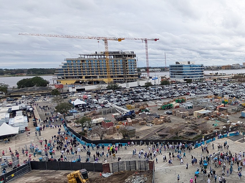 The Four Seasons Hotel and Private Residences, left, and the One Tower Court office building are shown under construction on Jan. 11 in this view from EverBank Stadium. The date was the final game of the 2025 season, when the Buffalo Bills beat the Jacksonville Jaguars in the NFL playoffs. The Four Seasons Hotel and Private Residences, left, and the One Tower Court office building are shown under construction on Jan. 11 in this view from EverBank Stadium. The date was the final game of the 2025 season, when the Buffalo Bills beat the Jacksonville Jaguars in the NFL playoffs.