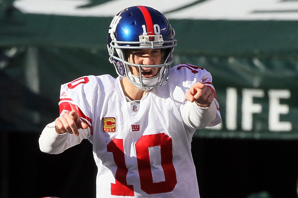 Eli Manning in action against the New York Jets on December 24, 2011 at MetLife Stadium in East Rutherford, New Jersey. The Giants defeated the Jets 29-14. 