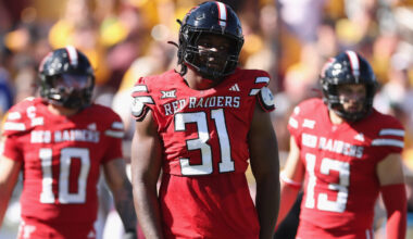David Bailey #31 of the Texas Tech Red Raiders during the NCAAF game at Mountain America Stadium on...