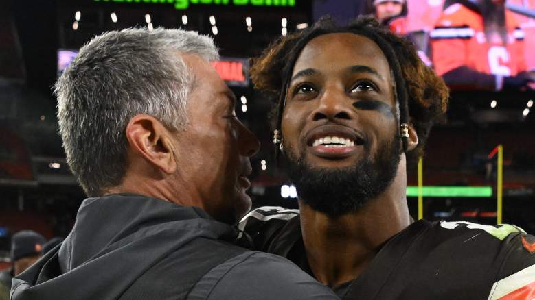 Cleveland Browns cornerback Denzel Ward with defensive coordinator Jim Schwartz.