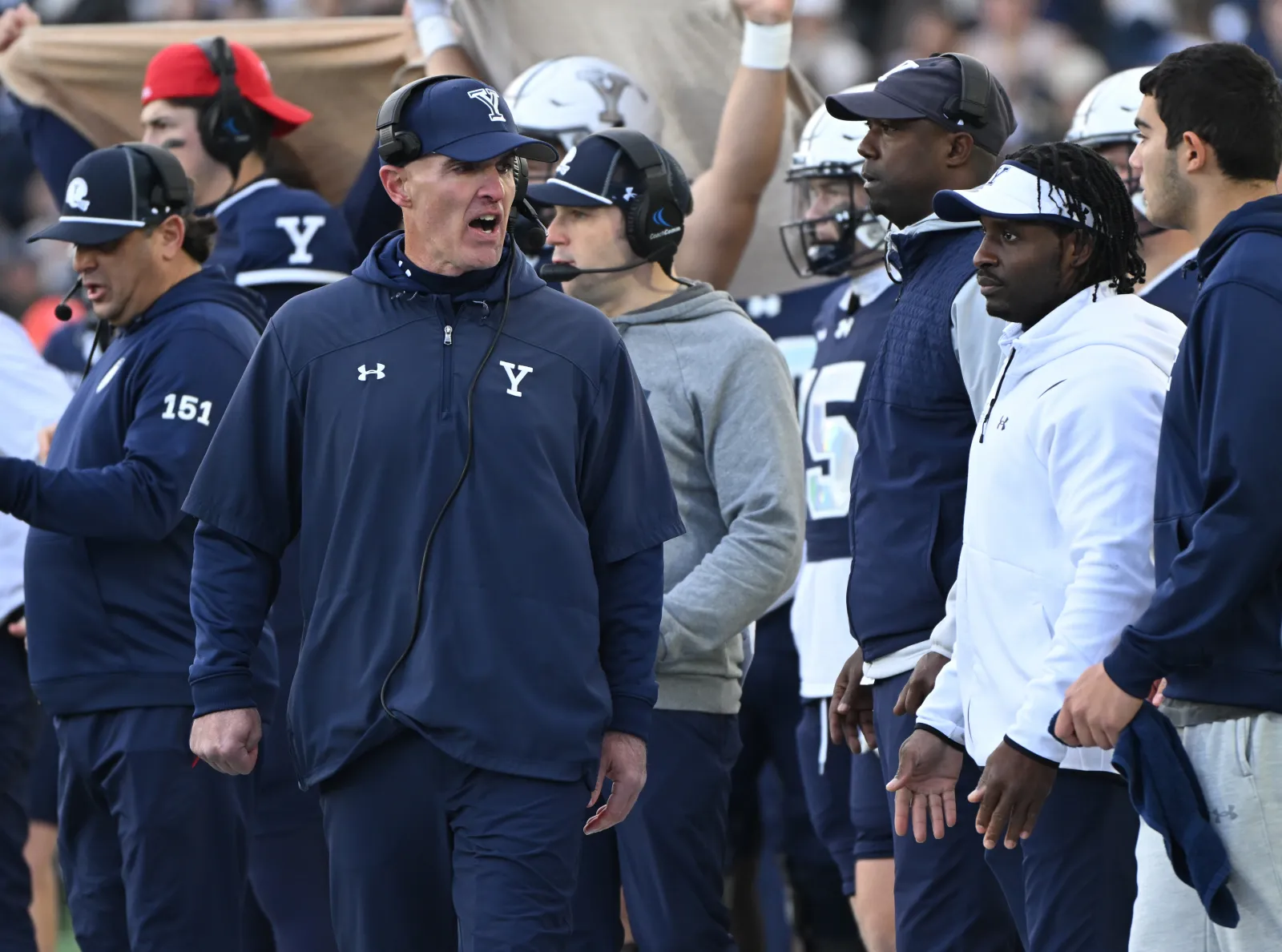 College football head coach Tony Reno of the Yale Bulldogs