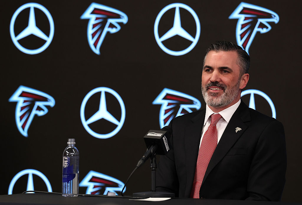 ATLANTA, GEORGIA - JANUARY 27: Kevin Stefanski speaks to the media after being introduced as the head coach of the Atlanta Falcons at Mercedes-Benz Stadium on January 27, 2026 in Atlanta, Georgia. (Photo by Kevin C. Cox/Getty Images)