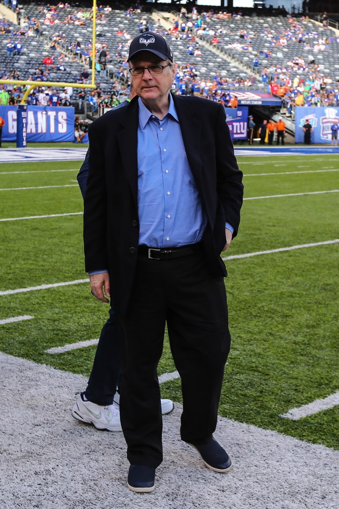 Seattle Seahawks Owner Paul Allen  on the field prior to the National Football League game between the New York Giants and the Seattle Seahawks on October 22, 2017, at MetLife Stadium in East Rutherford, NJ.