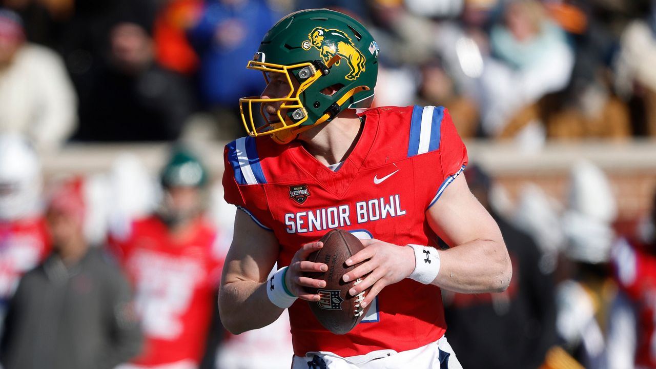 National Team quarterback Cole Payton of North Dakota State dropped back to pass in the Senior Bowl on Jan. 31 in Mobile, Ala.