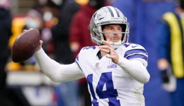 Andy Dalton drops back to pass during a game as past free agents the Cowboys spent money on highlight Dallas’ free agency strategy.