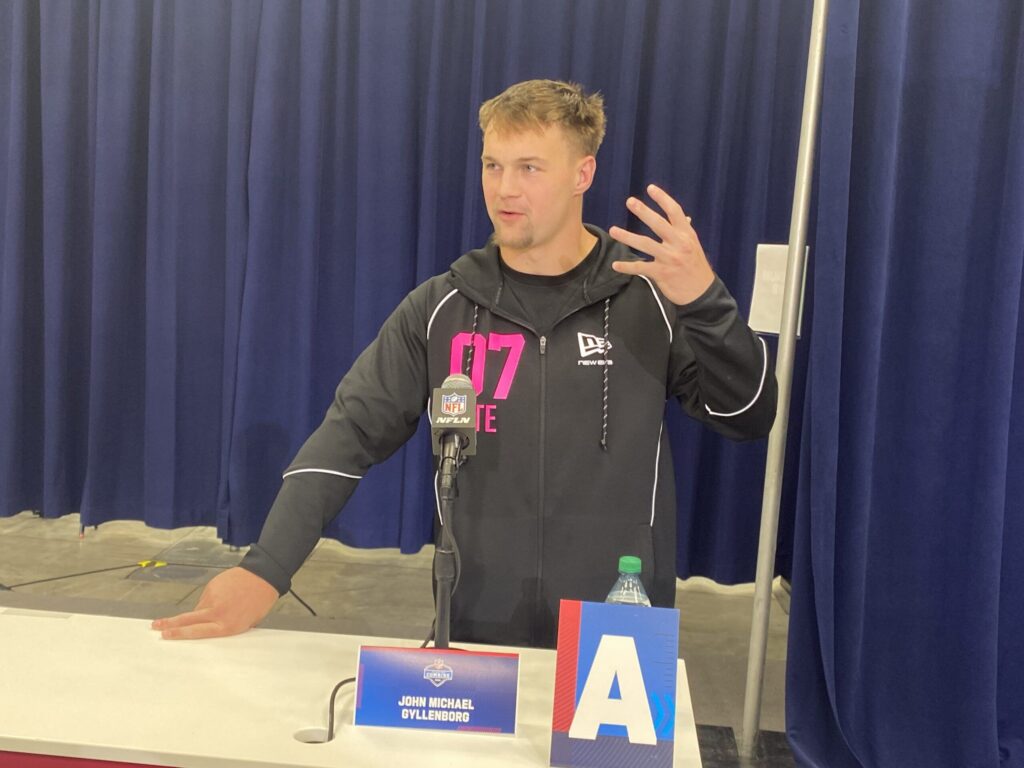 After barely playing football prior to arriving at Wyoming, TE John Michael Gyllenborg is an NFL prospect