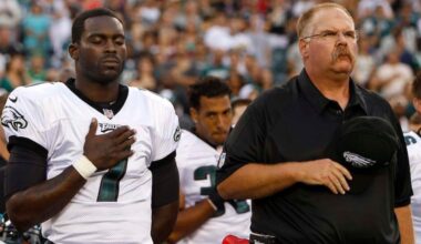Former Eagles quarterback Michael Vick, left, says he wouldn't be coaching without Andy Reid, right.