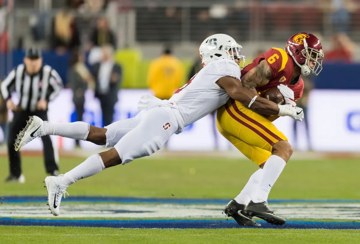 Justin Reid tackles a USC player