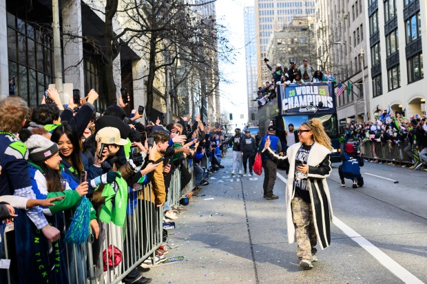 Lorain grad, Seattle Seahawks reporter Arianna Horton during their Super Bowl Championship Parade. (Edwin Hooper of the Seattle Seahawks)