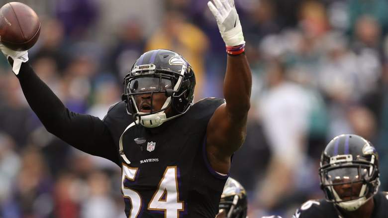 Inside linebacker Zach Orr #54 of the Baltimore Ravens reacts after making an interception in the first quarter against the Philadelphia Eagles at M&T Bank Stadium on December 18, 2016 in Baltimore, Maryland