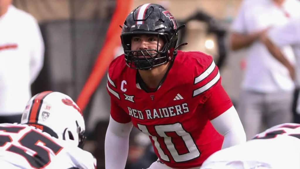 Dallas Cowboys 2026 NFL Draft: Linebacker Rankings and Fit Texas Tech Red Raiders linebacker wearing No. 10 lines up the defense before the snap.