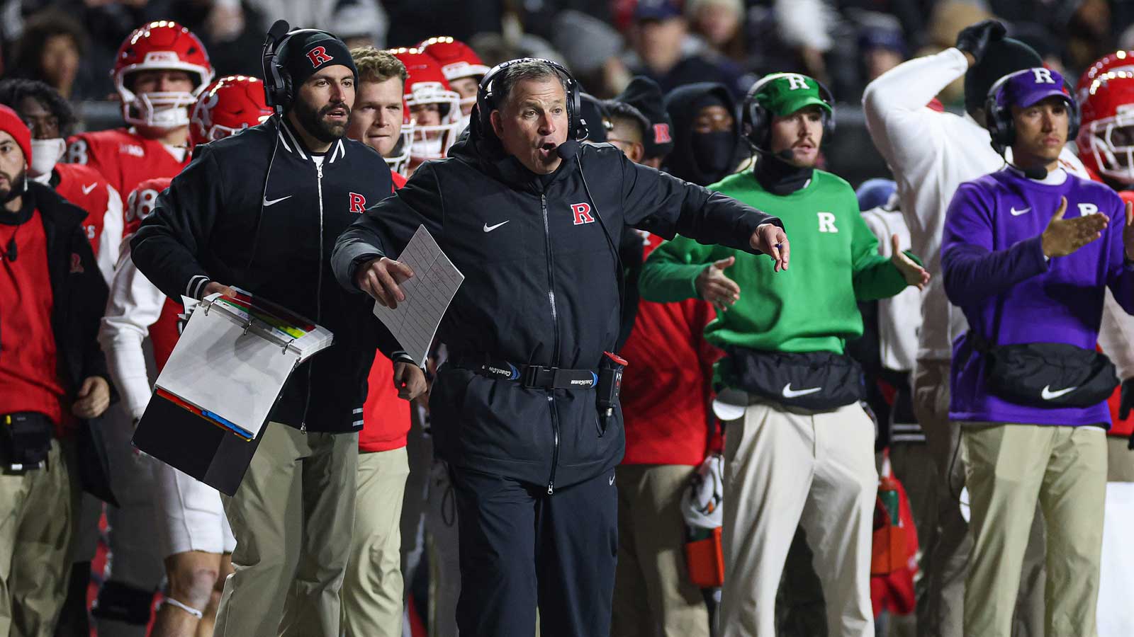Rutgers Scarlet Knights head coach Greg Schiano reacts during the second half against the Penn State Nittany Lions at SHI Stadium.