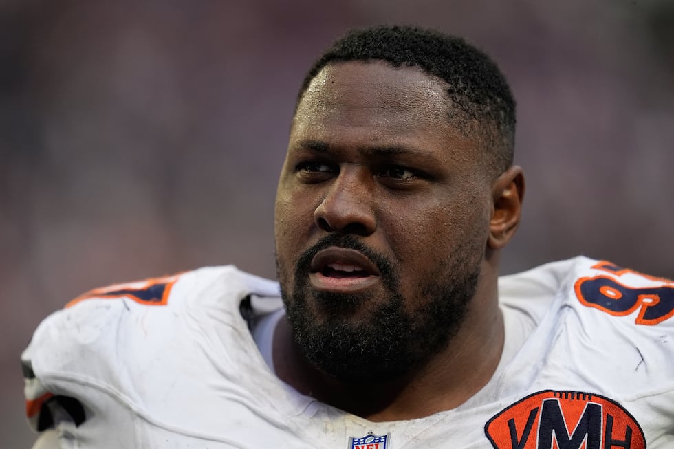 Chicago Bears defensive tackle Andrew Billings (97) leaves the field after an NFL football...