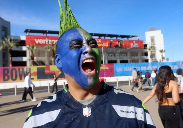 Seattle Seahawks fan Mike Eng, of Seattle reacts before Super Bowl 60 between the New England Patriots and the Seattle Seahawks at Levi's Stadium in Santa Clara, Calif., on Sunday, Feb. 8, 2026. (Jane Tyska/Bay Area News Group)