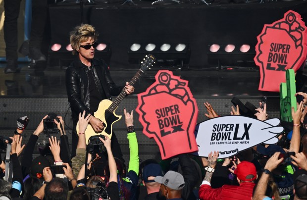 Green Day performs to open Super Bowl 60 at Levi's Stadium in Santa Clara, Calif., on Sunday, Feb. 8, 2026. (Jose Carlos Fajardo/Bay Area News Group)