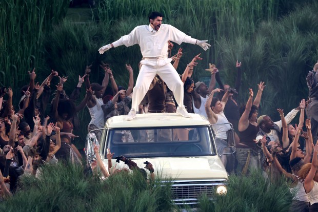 Puerto Rican superstar Bad Bunny performs during the Super Bowl 60 Halftime Show at Levi's Stadium in Santa Clara, Calif., on Sunday, Feb. 8, 2026. (Ray Chavez/Bay Area News Group)