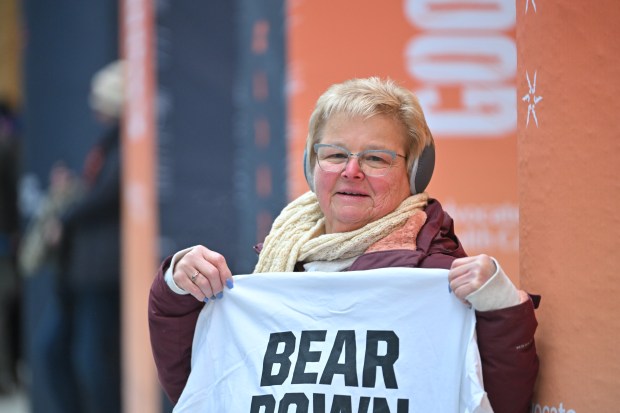 Lea Good, of Oak Forest, a longtime nurse at Advocate Christ Medical Center in Oak Lawn, was on hand Jan. 18 for the Chicago Bears playoff game against the Los Angeles Rams at Soldier Field, taking part in pregame festivities as Advocate Health Care's 2025 Nurse of the Year. (Advocate Health Care)