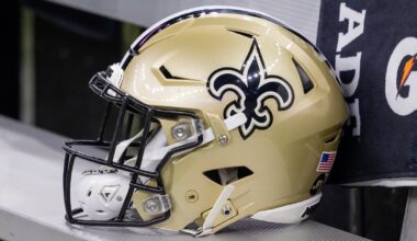 A Saints helmet on the bench