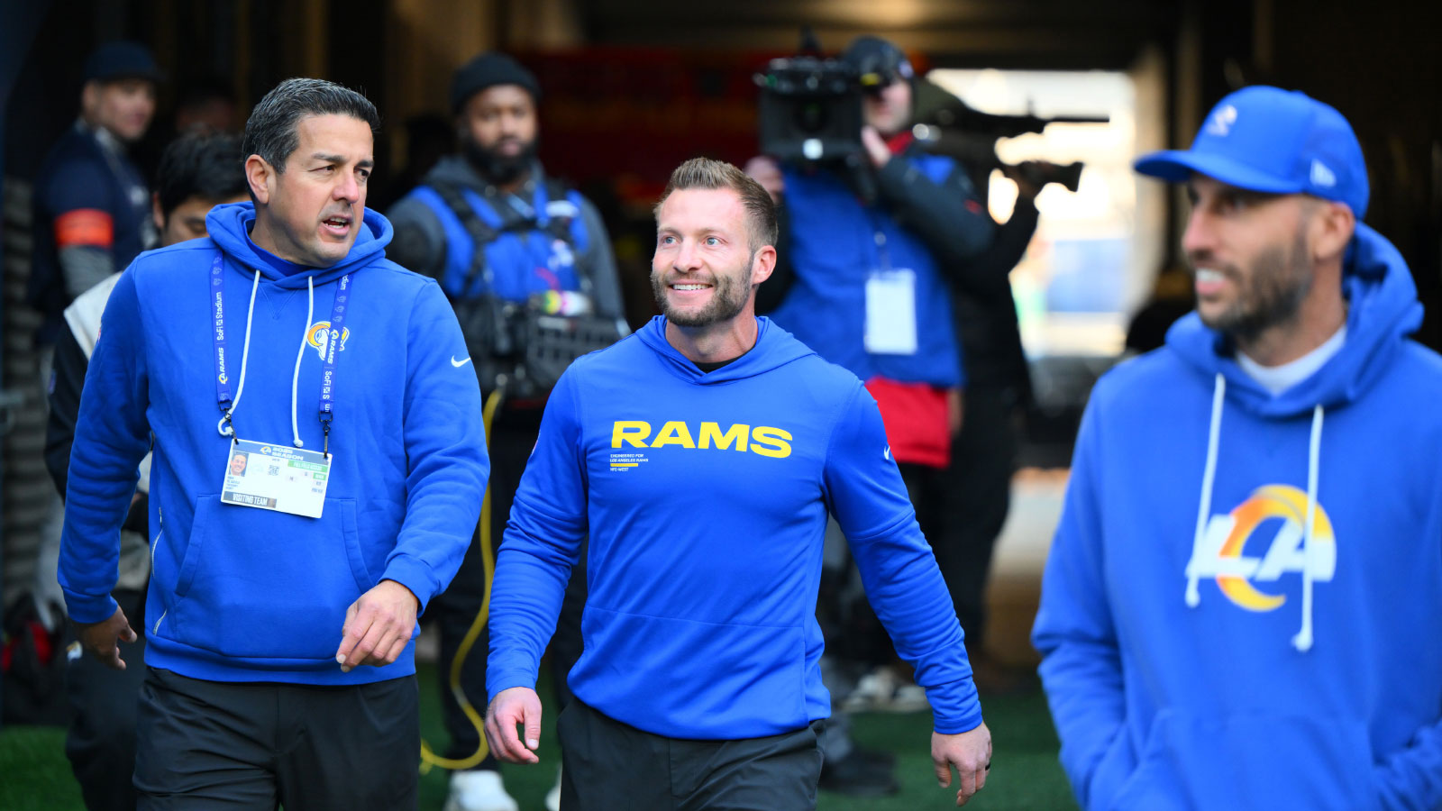 Los Angeles Rams head coach Sean McVay walks on field before the 2026 NFC Championship Game against the Seattle Seahawks at Lumen Field.