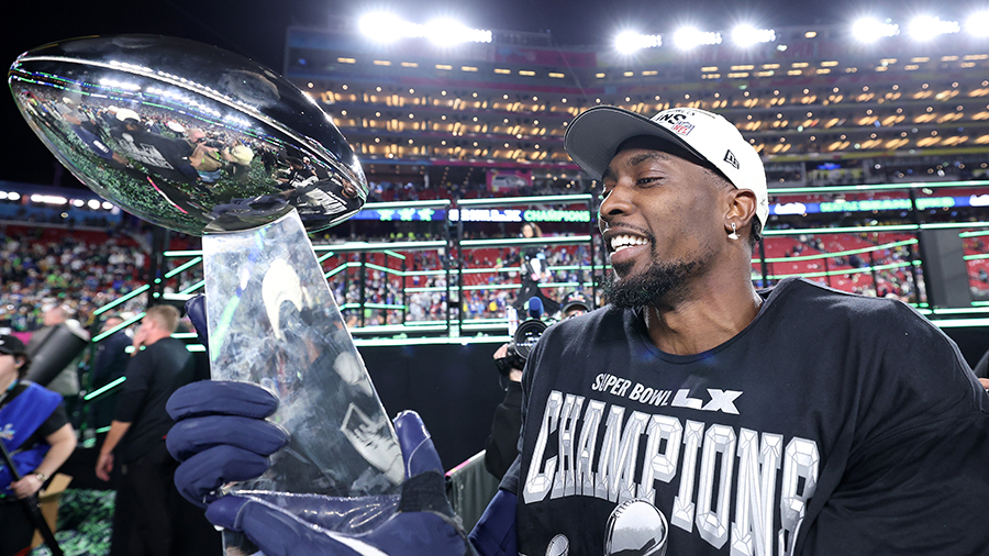 Seattle Seahawks DeMarcus Lawrence Lombardi Trophy Super Bowl 2026...