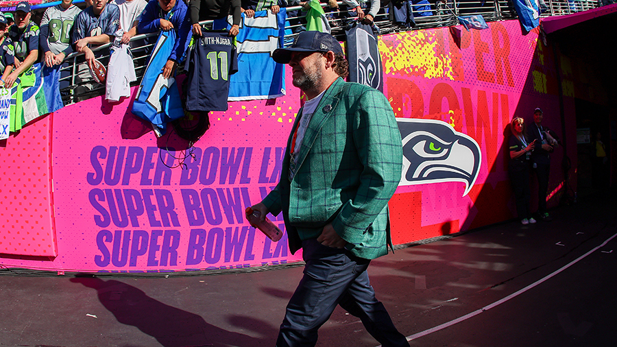 Seattle Seahawks GM John Schneider walks pregame Super Bowl 2026...