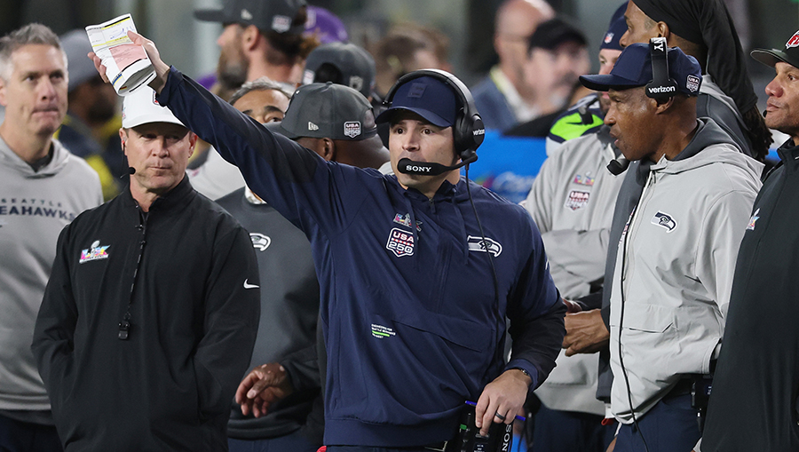 Seattle Seahawks head coach Mike Macdonald...